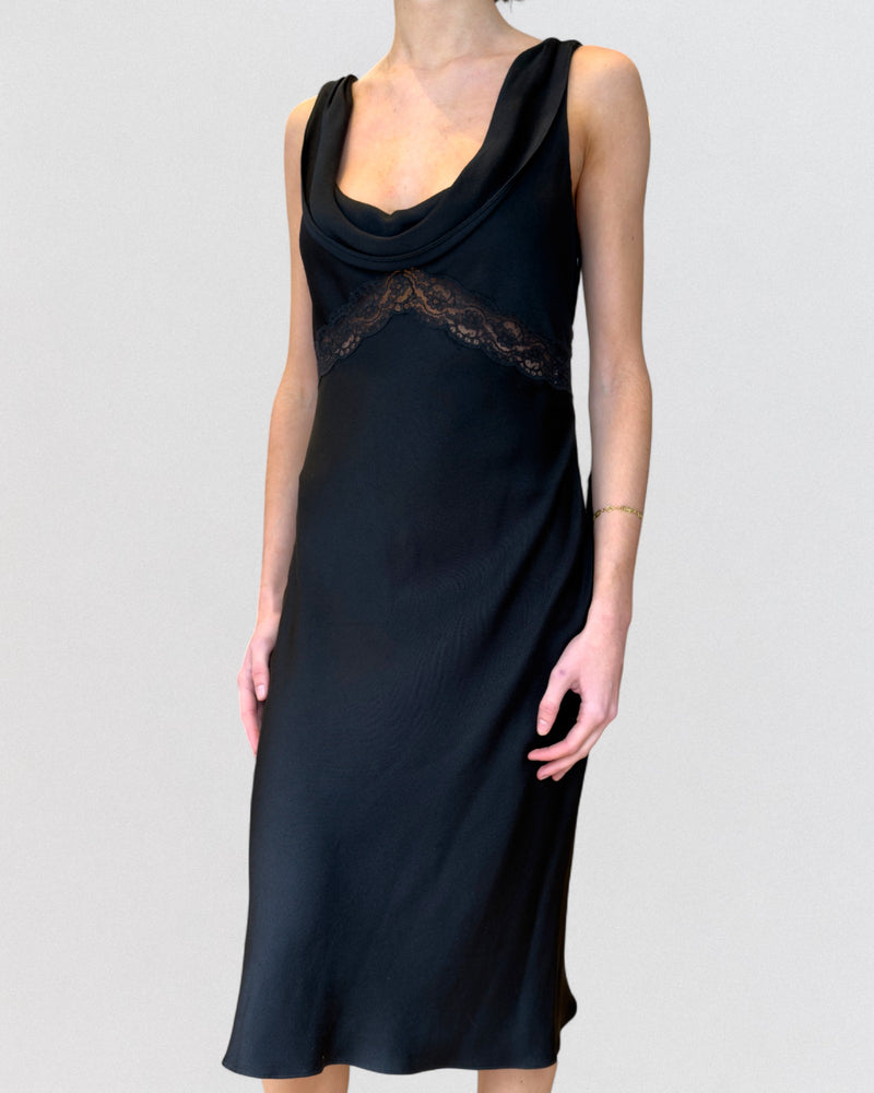 Black dress by Christian Dior John Galliano, shoulder tie fastening detail