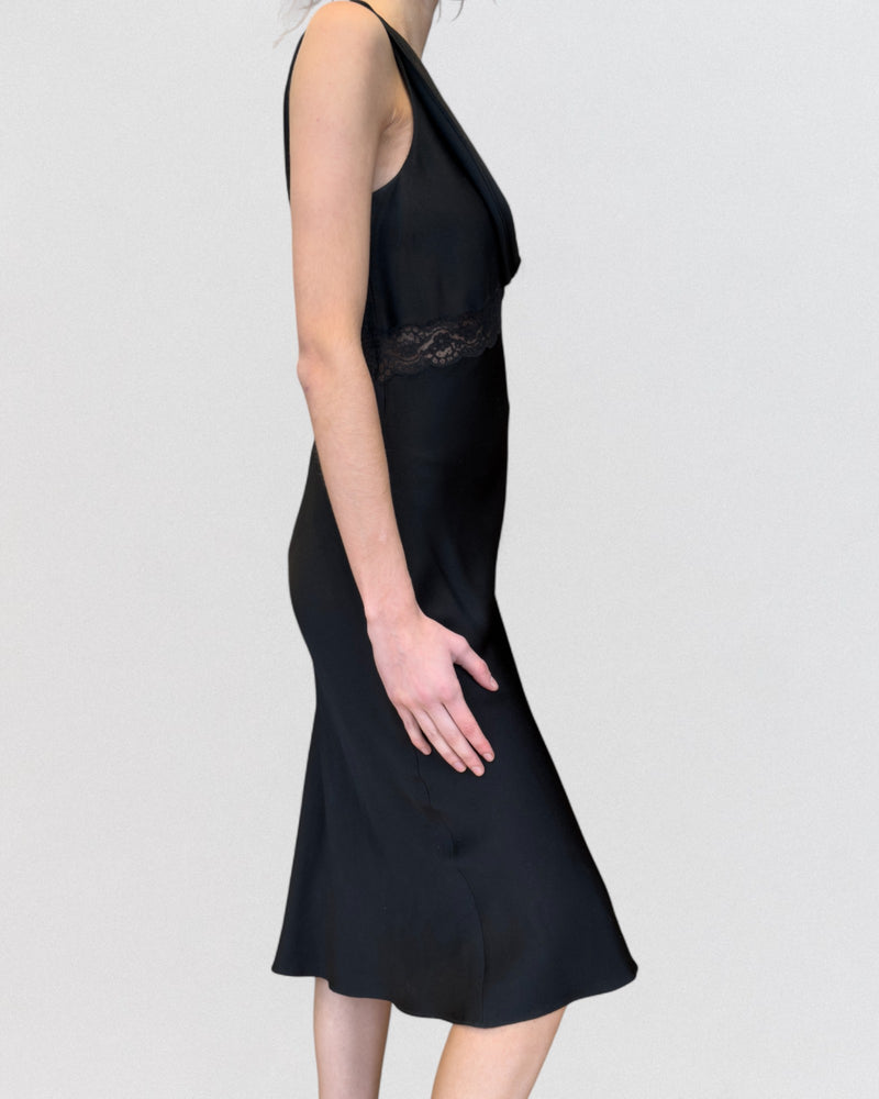 Black dress by Christian Dior John Galliano, back view with lace trim