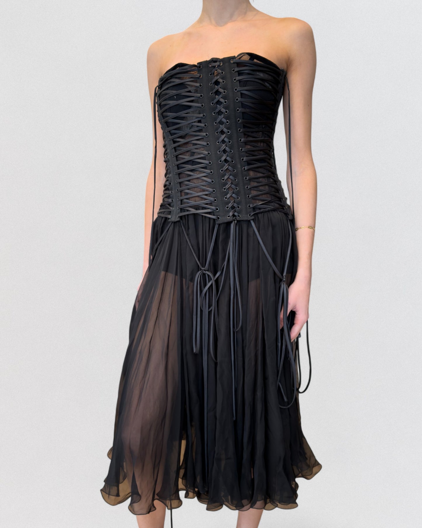 Dolce & Gabbana Spring 2018 Lace-Up Black Corset Dress