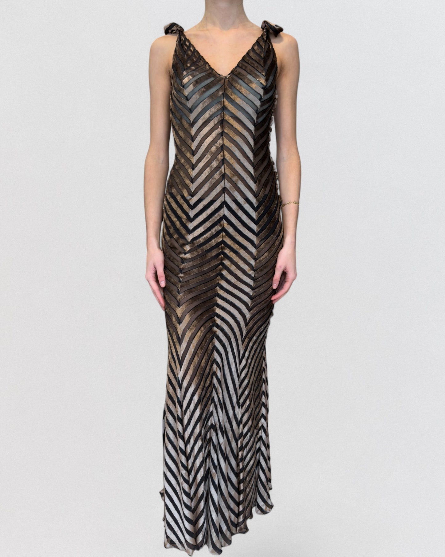 Christian Dior by John Galliano Fall 2000 Striped Velvet and Silk Chiffon Gown