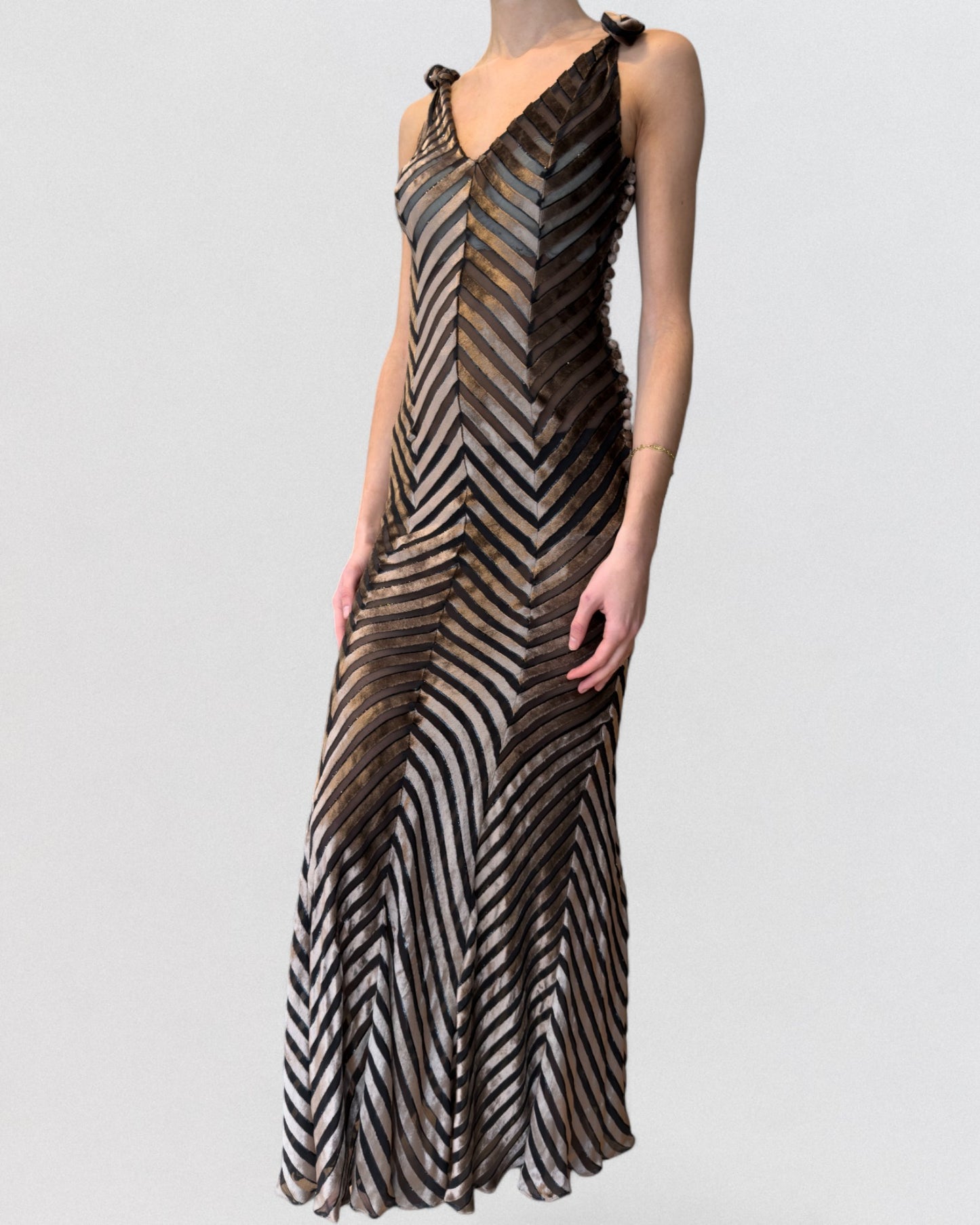 Christian Dior by John Galliano Fall 2000 Striped Velvet and Silk Chiffon Gown