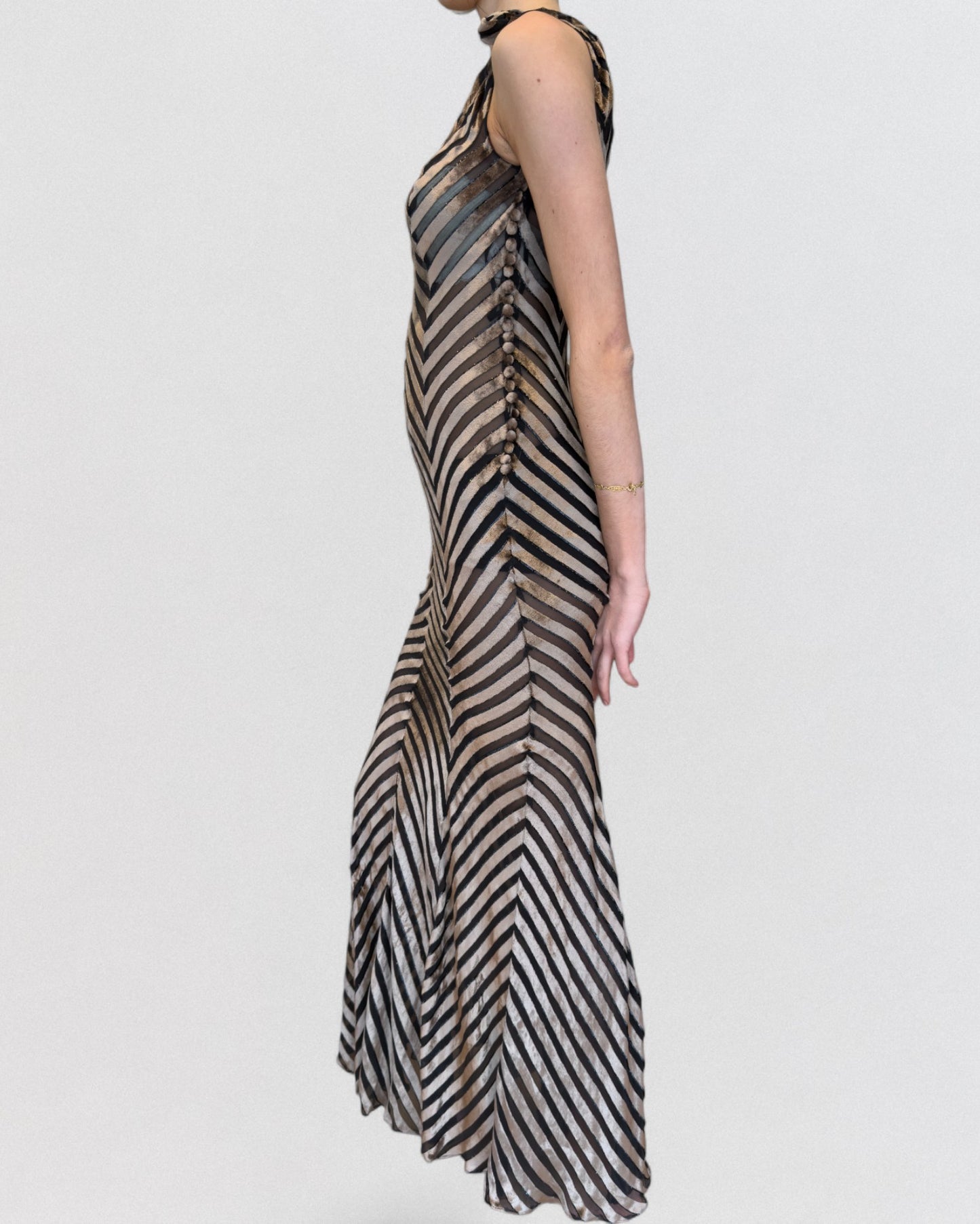 Christian Dior by John Galliano Fall 2000 Striped Velvet and Silk Chiffon Gown