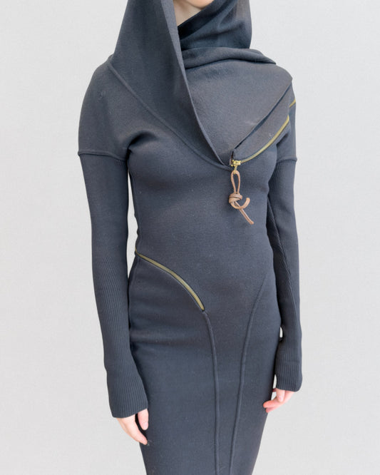 Documented Alaïa Fall 1986 Hooded Zipped Knit Dress