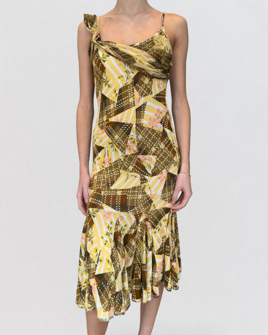 John Galliano Fall 2004 Asymmetric Printed Midi Dress