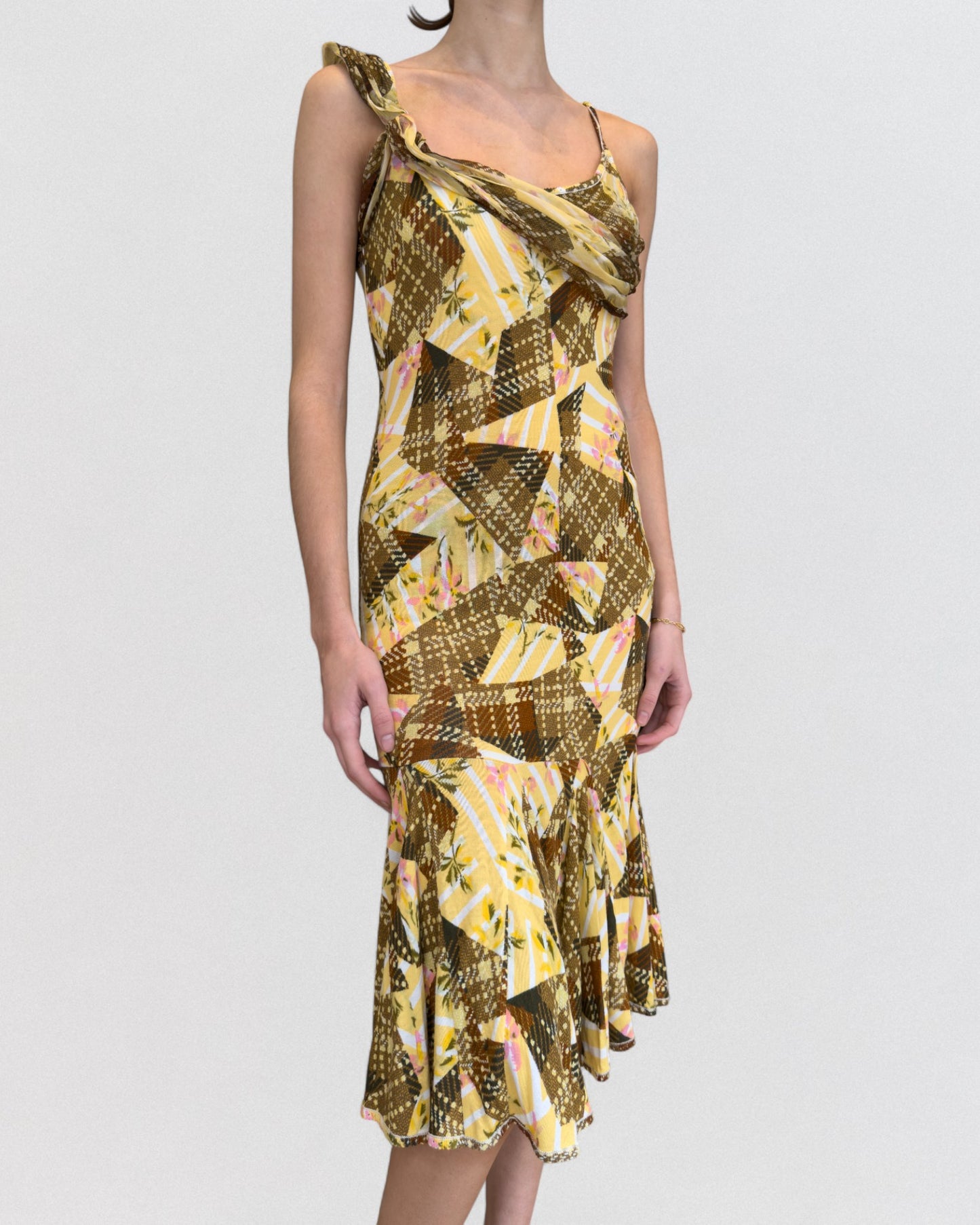 John Galliano Fall 2004 Asymmetric Printed Midi Dress