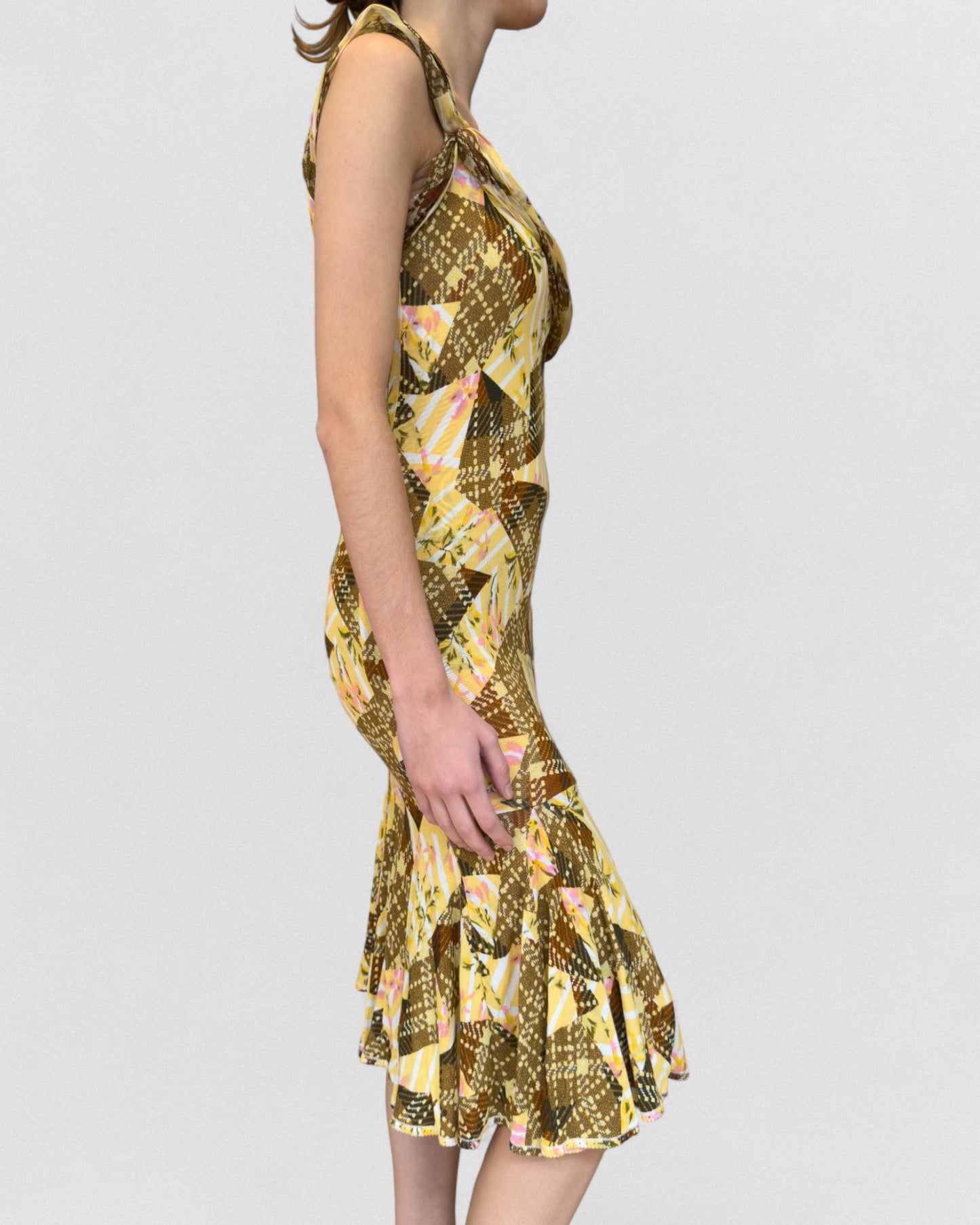 John Galliano Fall 2004 Asymmetric Printed Midi Dress