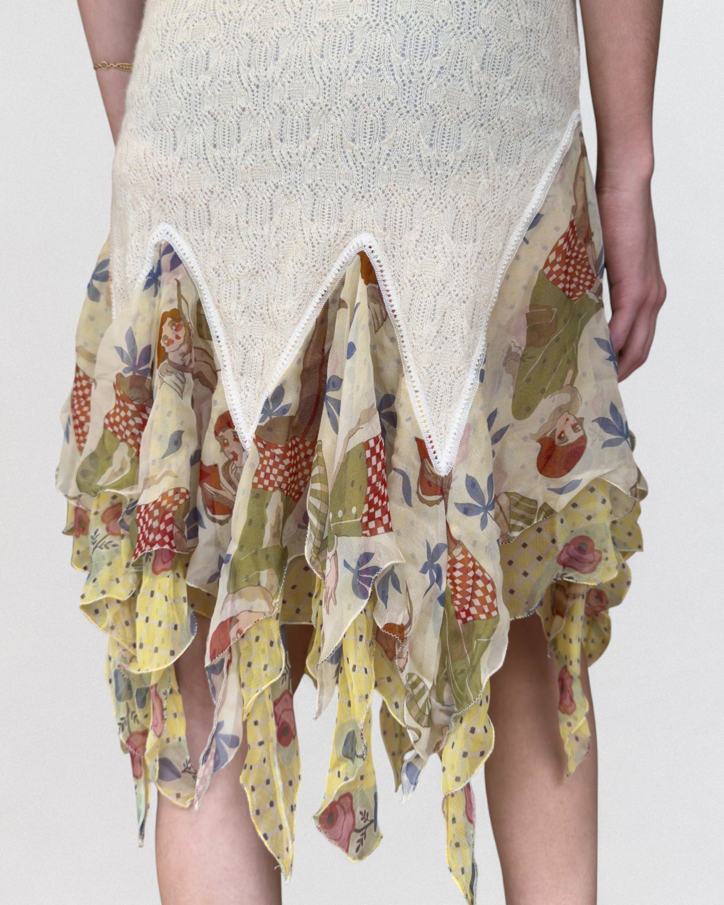 John Galliano Spring 2004 Mixed Lace and Printed Ruffle Dress