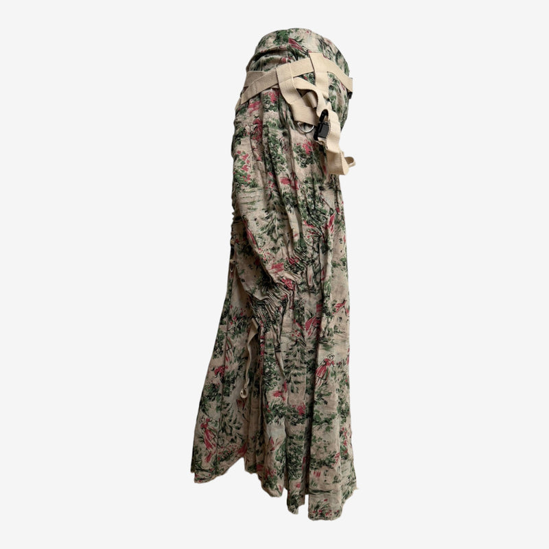 Full circle parachute skirt construction with adjustable canvas straps at hip