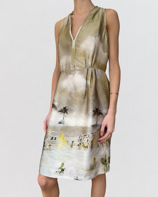 Prada Spring 2010 Printed Silk Halter Neck Mini Dress