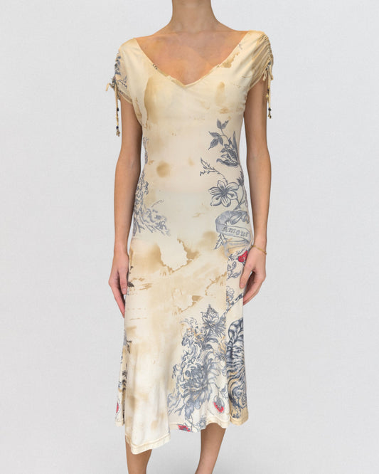 Roberto Cavalli Spring 2003 Tattoo Print Dress