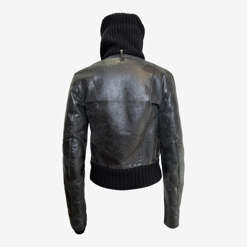 Black leather bomber jacket by Balenciaga, side view
