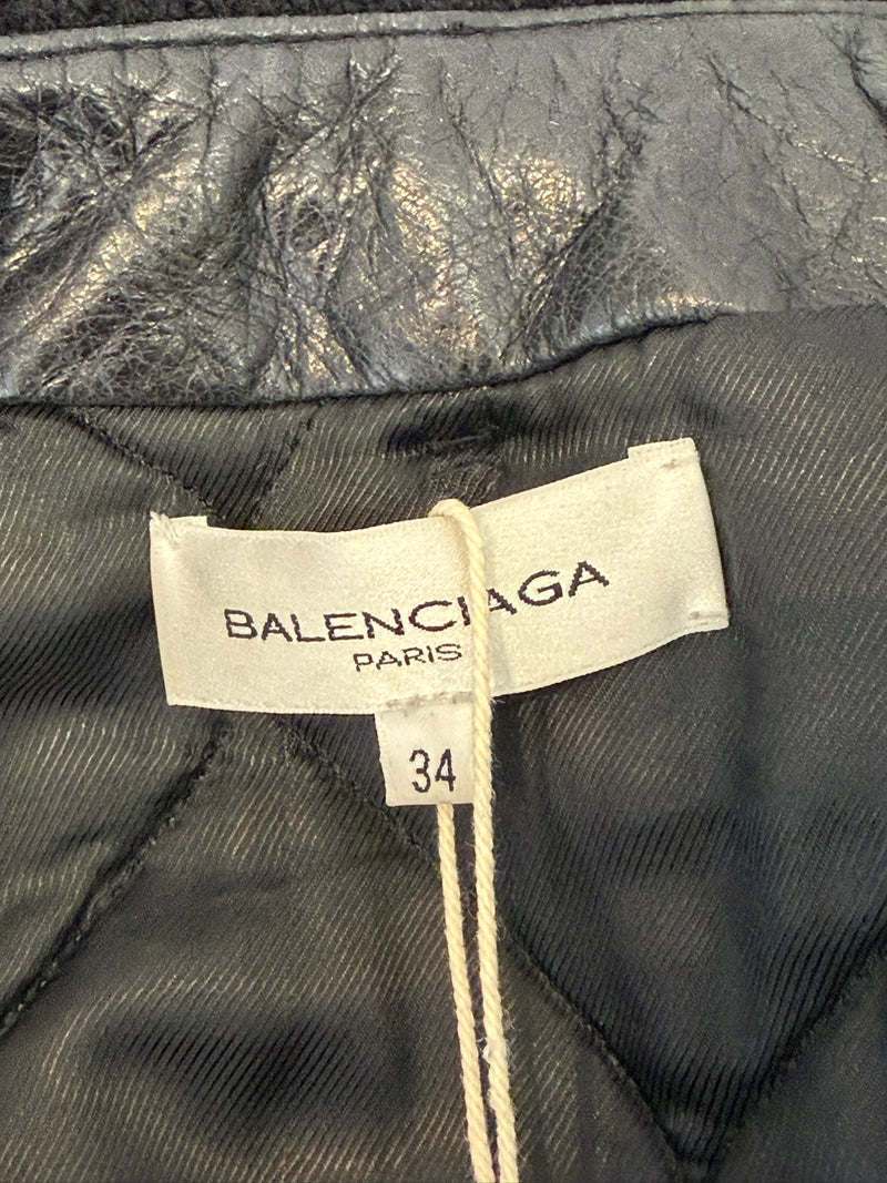 Black leather bomber jacket by Balenciaga, back view