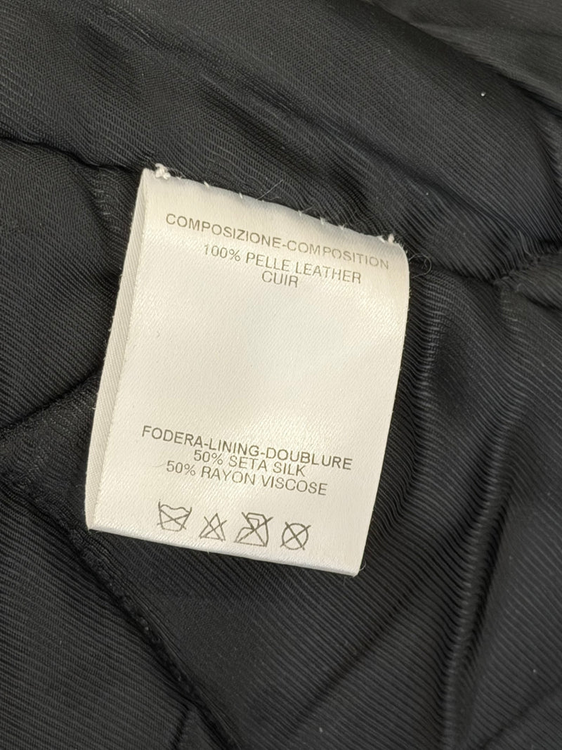 Black leather bomber jacket by Balenciaga, ribbed cuff detail