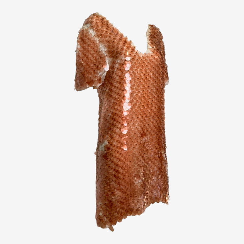 Back view of Prada sequined dress, side slit detail