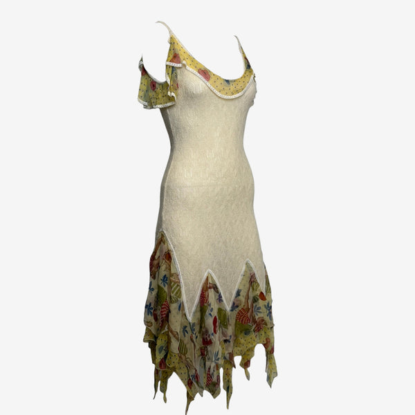 John Galliano S/S 2004 Silk Ruffle Trim Knit Dress