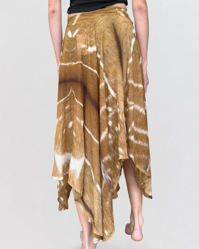 Fluid silk crepe skirt with hyperrealistic animal print, Spring 2002 YSL