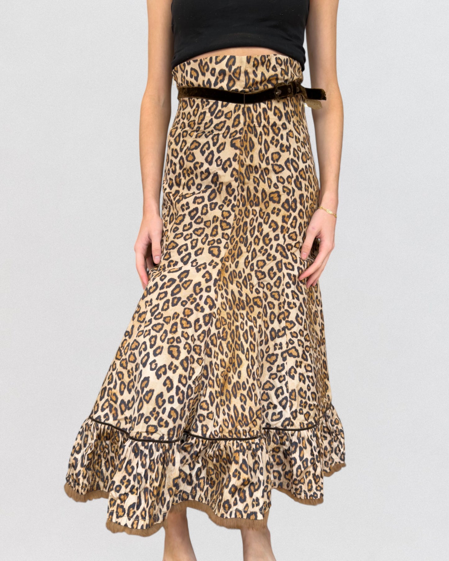 Alexander McQueen Fall 2005 High Waisted Leopard Skirt Fur Trim