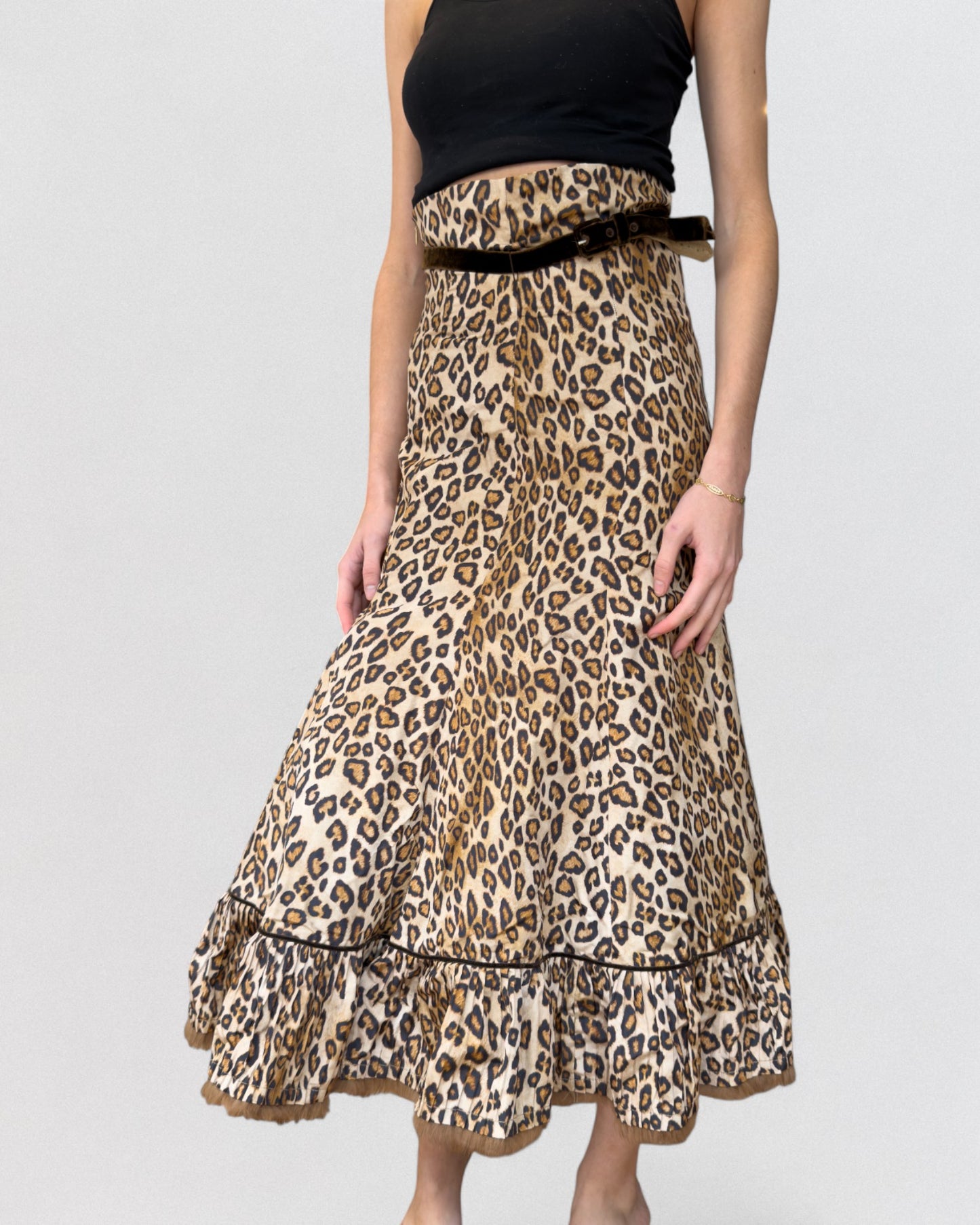 Alexander McQueen Fall 2005 High Waisted Leopard Skirt Fur Trim