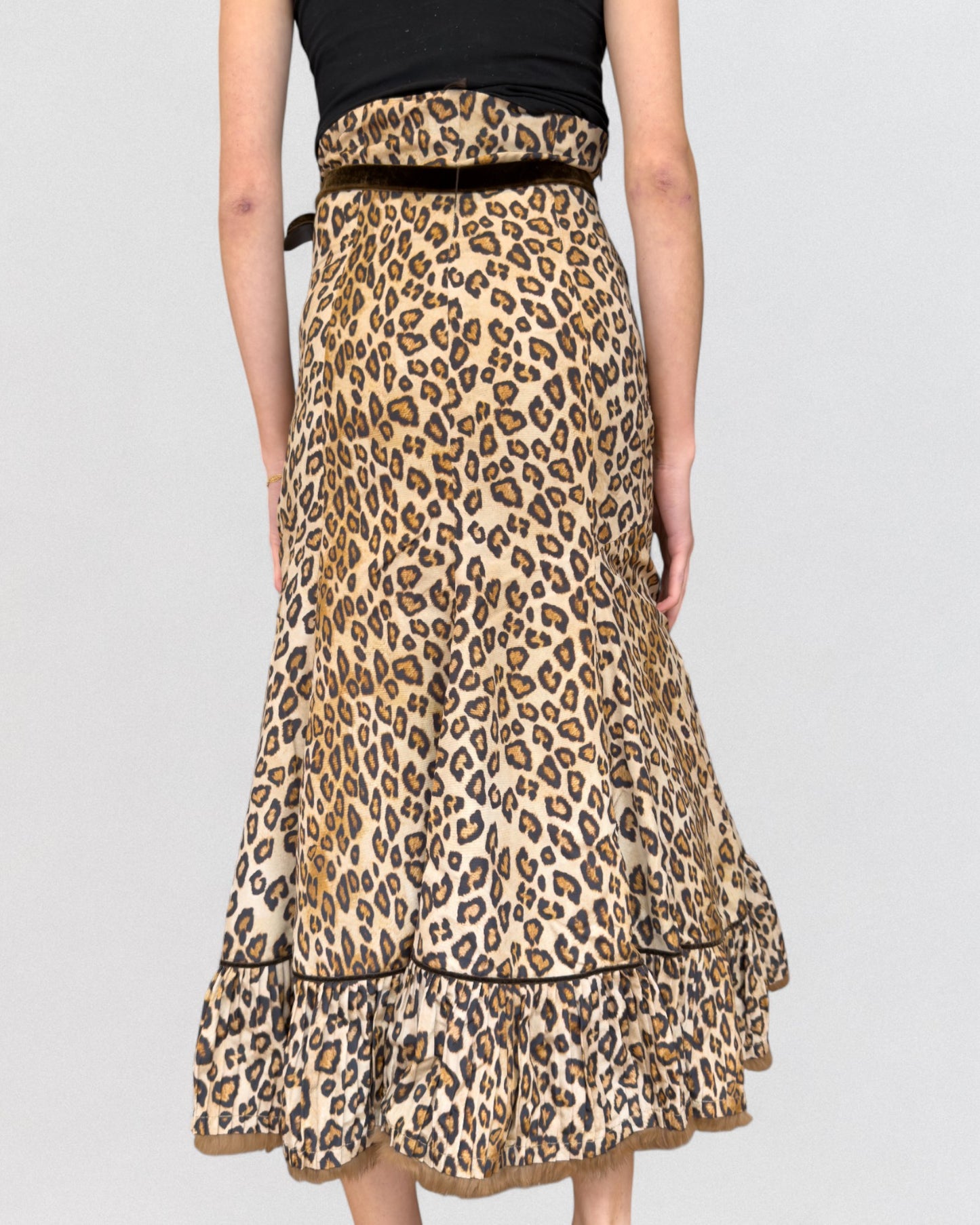 Alexander McQueen Fall 2005 High Waisted Leopard Skirt Fur Trim