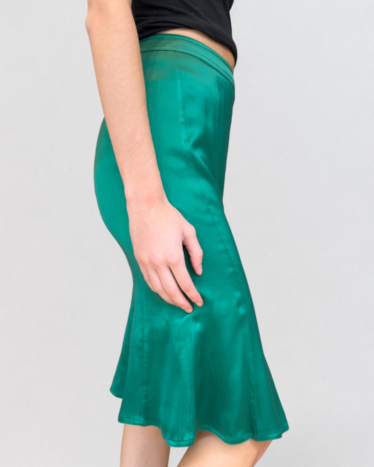 Yves Saint Laurent by Tom Ford Fall 2003 Green Silk Midi Skirt