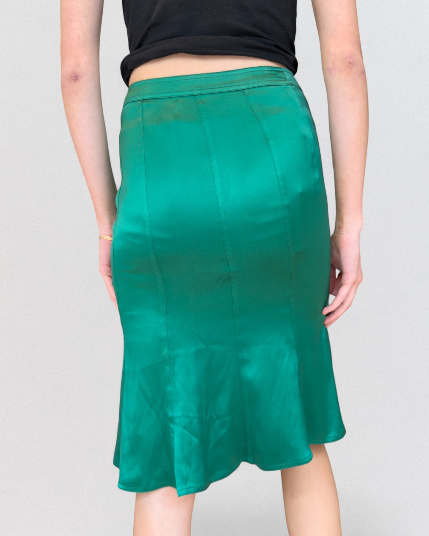 Yves Saint Laurent by Tom Ford Fall 2003 Green Silk Midi Skirt