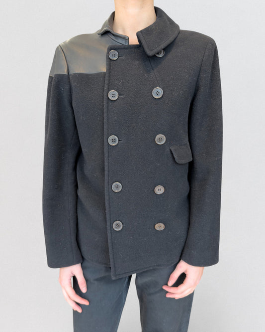 Yohji Yamamoto Fall 2002 Leather Insert Wool Black Jacket