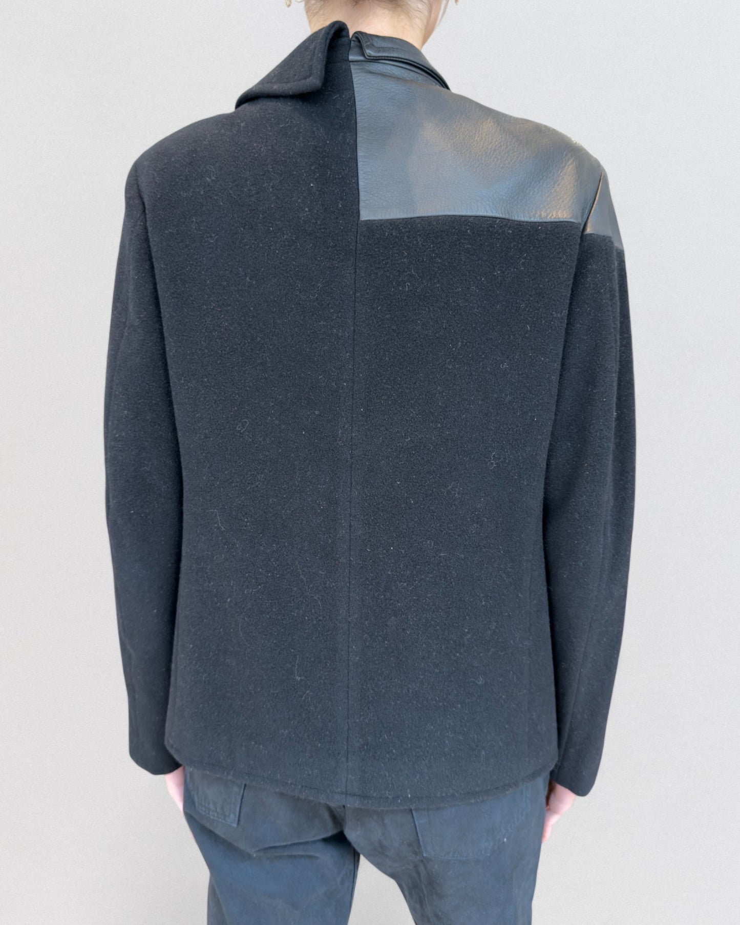 Yohji Yamamoto Fall 2002 Leather Insert Wool Black Jacket