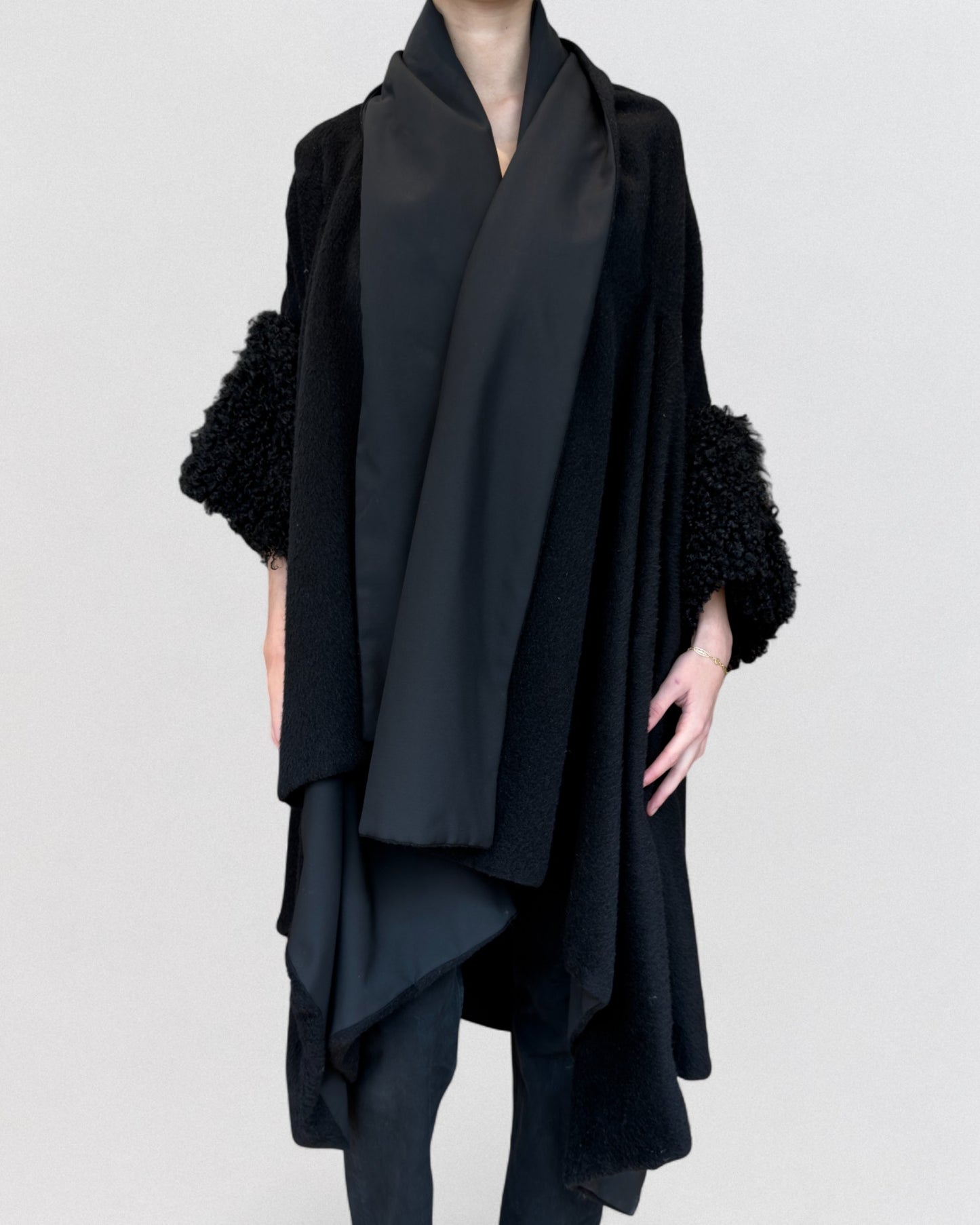 Yohji Yamamoto Fall 1997 Wool Astrakan Sleeves Oversized Coat