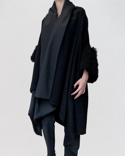 Yohji Yamamoto Fall 1997 Wool Astrakan Sleeves Oversized Coat