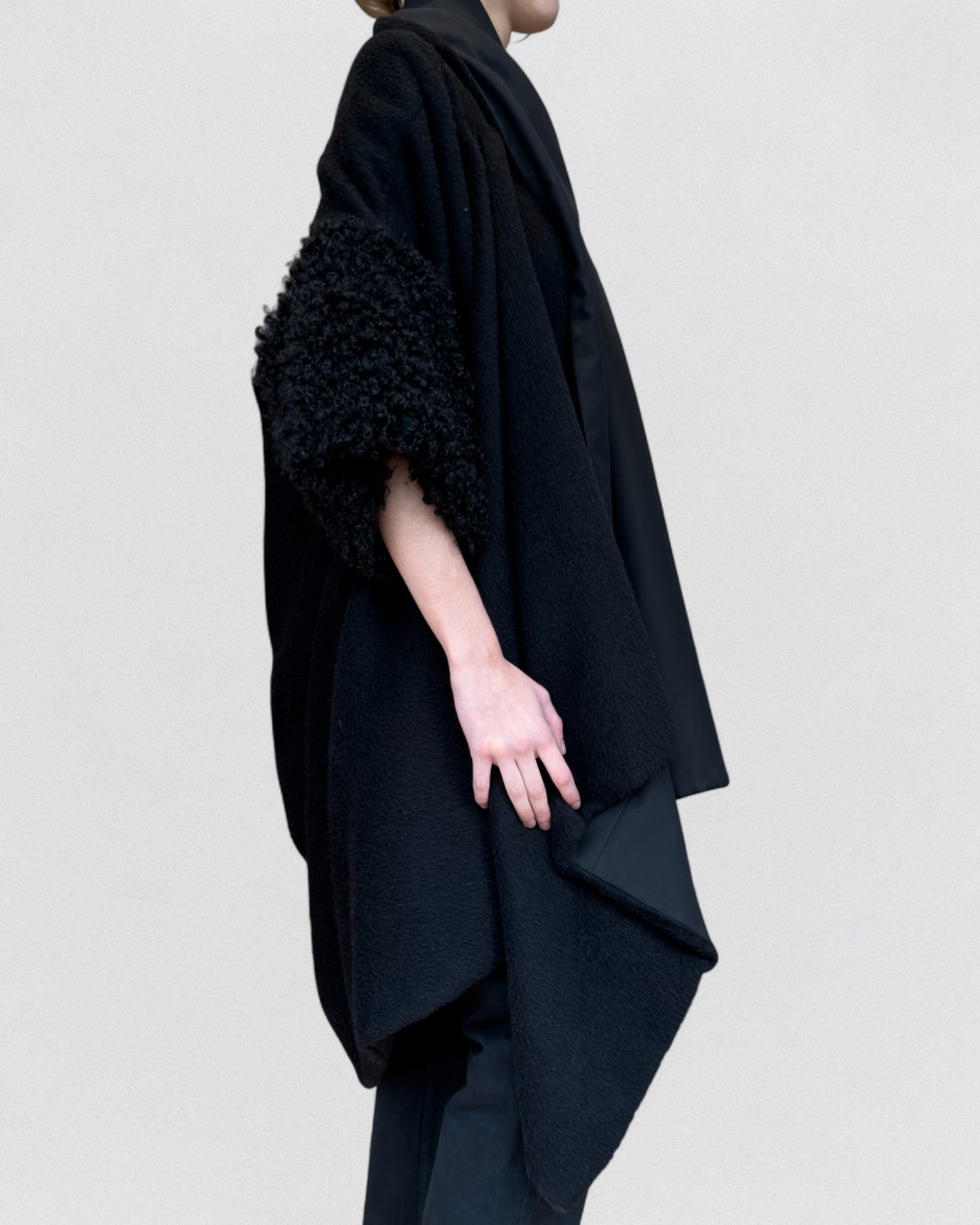 Yohji Yamamoto Fall 1997 Wool Astrakan Sleeves Oversized Coat