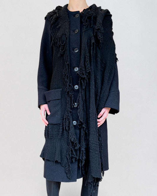 Issey Miyake Fall 1993 Black Fringed Wool Coat
