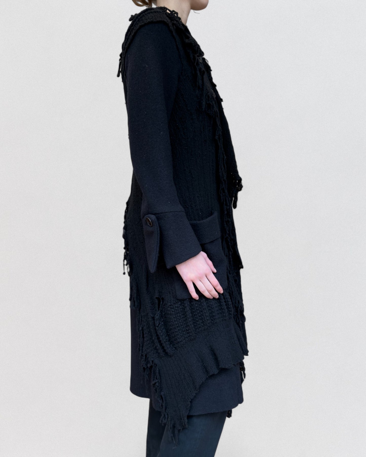 Issey Miyake Fall 1993 Black Fringed Wool Coat