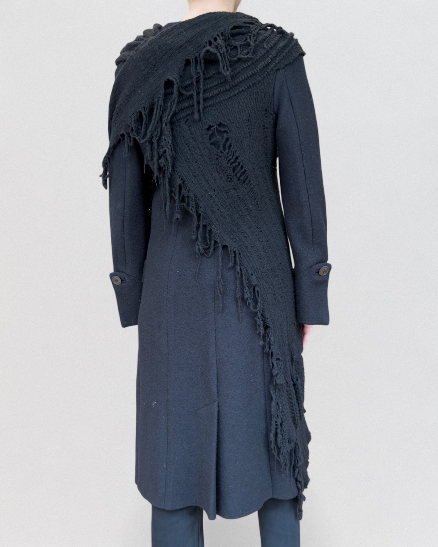 Issey Miyake Fall 1993 Black Fringed Wool Coat