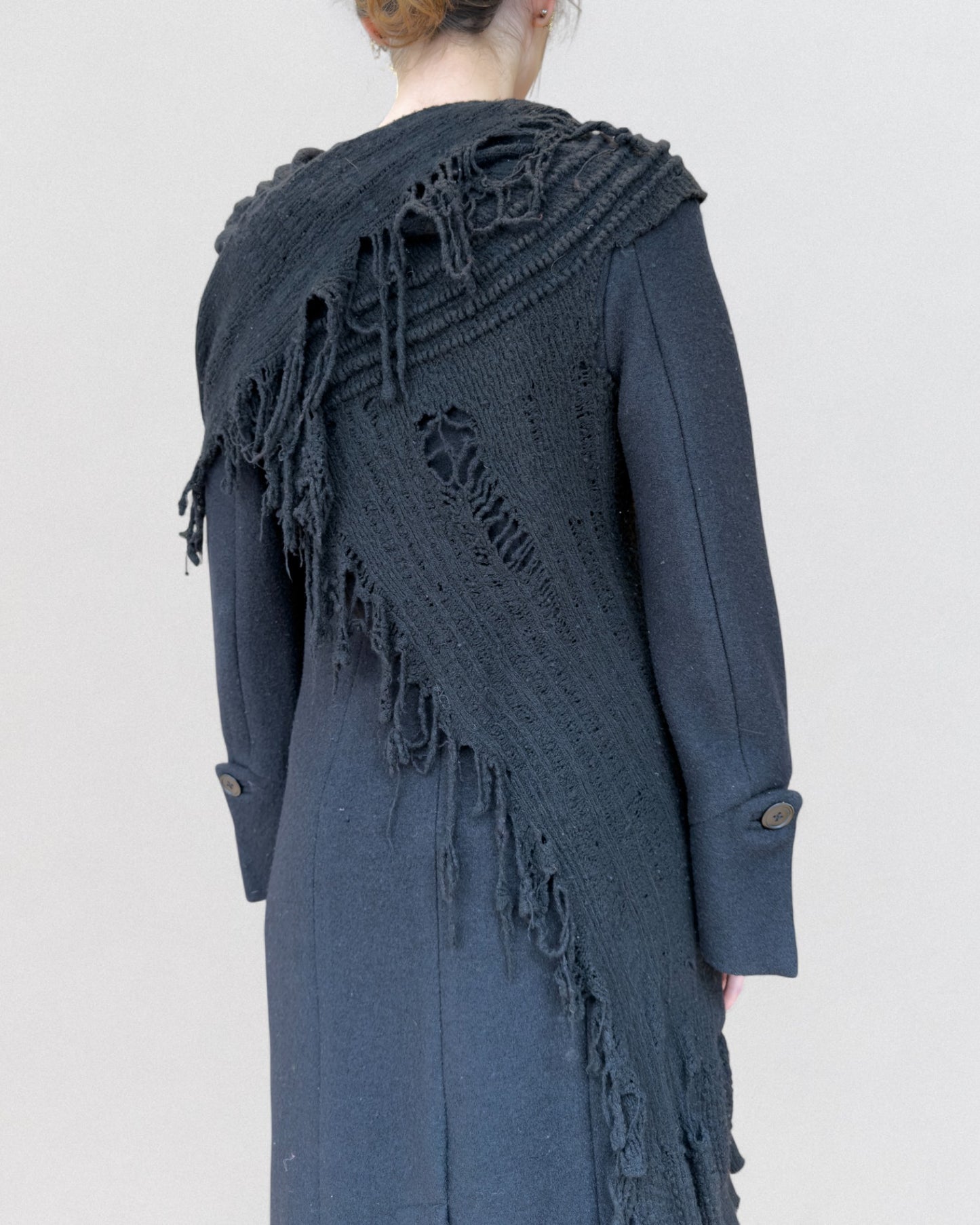 Issey Miyake Fall 1993 Black Fringed Wool Coat