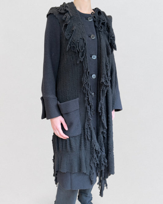 Issey Miyake Fall 1993 Black Fringed Wool Coat