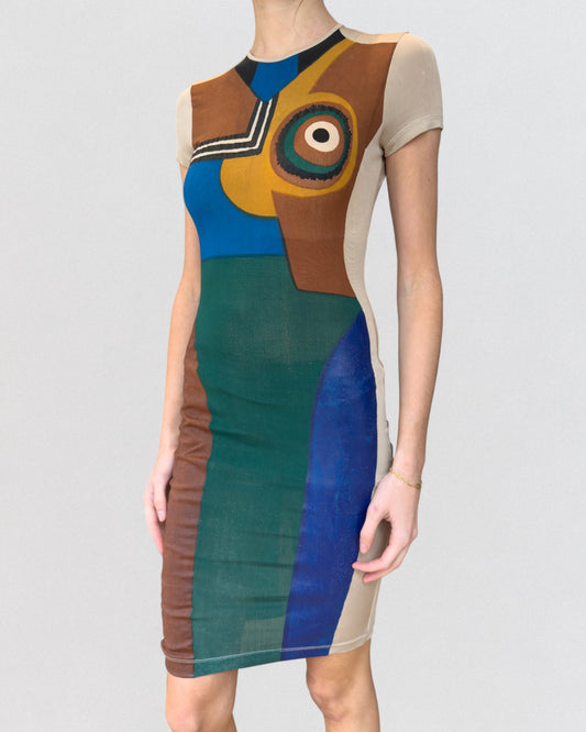 Jean Paul Gaultier Spring 1990 Hand Painted Bodycon Dress