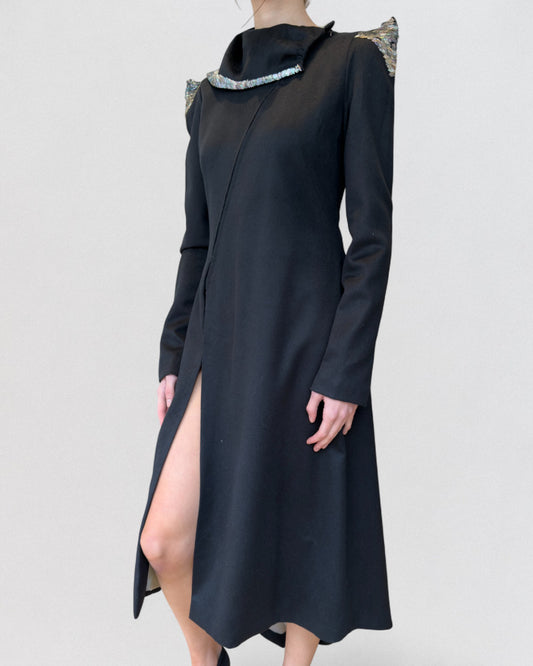 Anne Valerie Hash Spring 2001 Haute Couture Black Embellished Collar Coat Dress