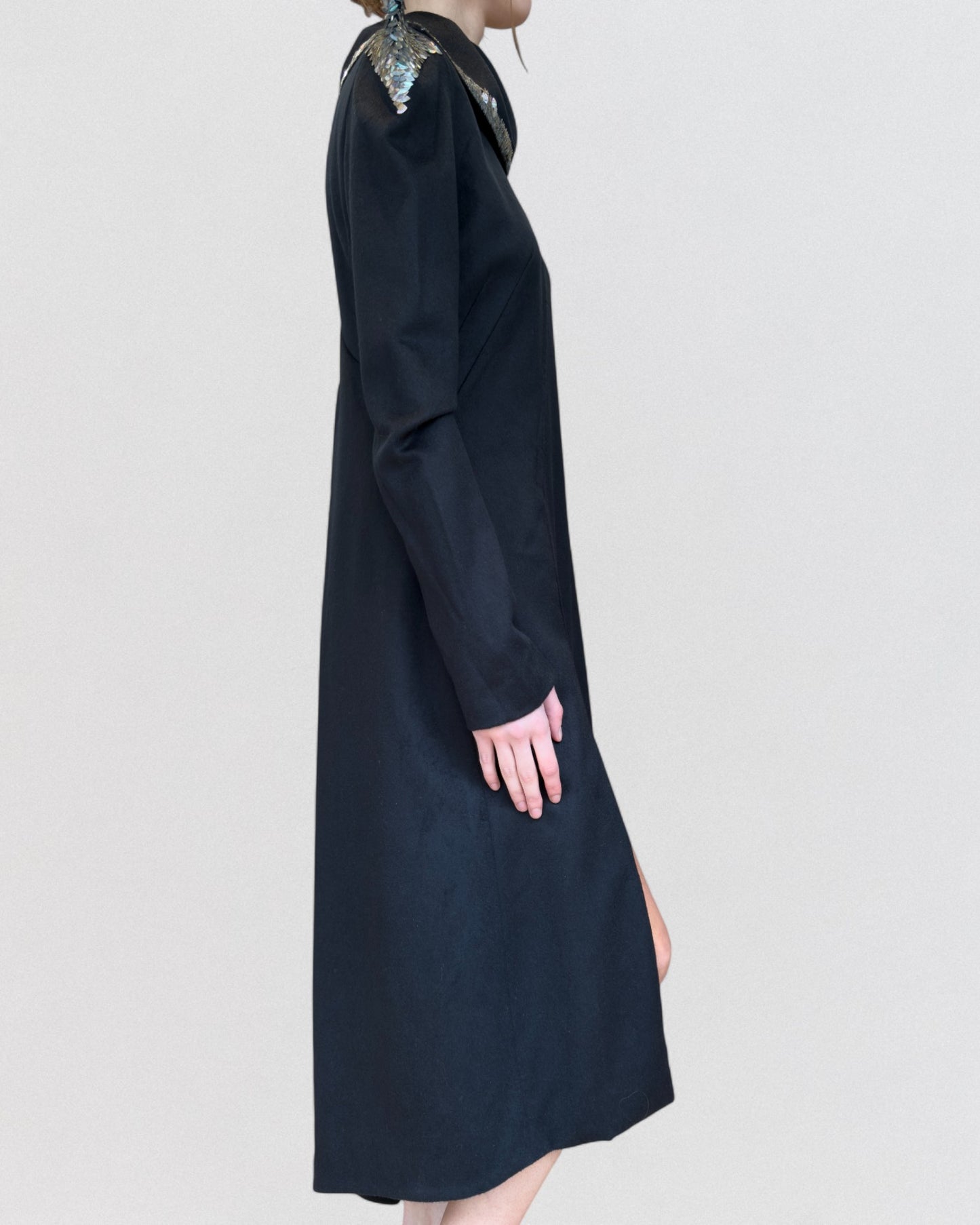 Anne Valerie Hash Spring 2001 Haute Couture Black Embellished Collar Coat Dress