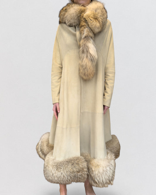 Yohji Yamamoto Fall 2000 Shearling and Fox Trimmed Coat