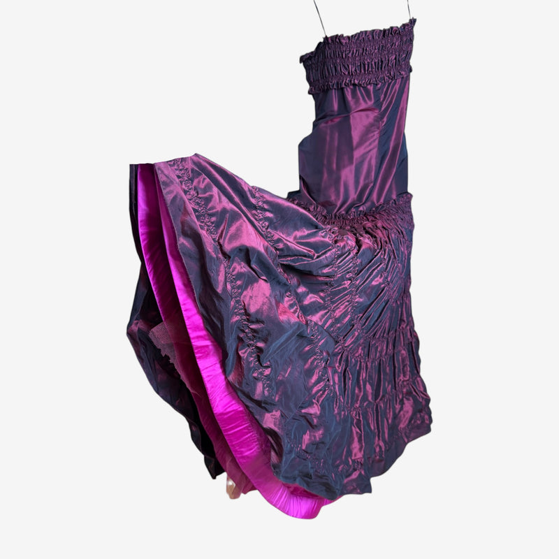 Hem detail with fuchsia pink tulle underlay and handkerchief points