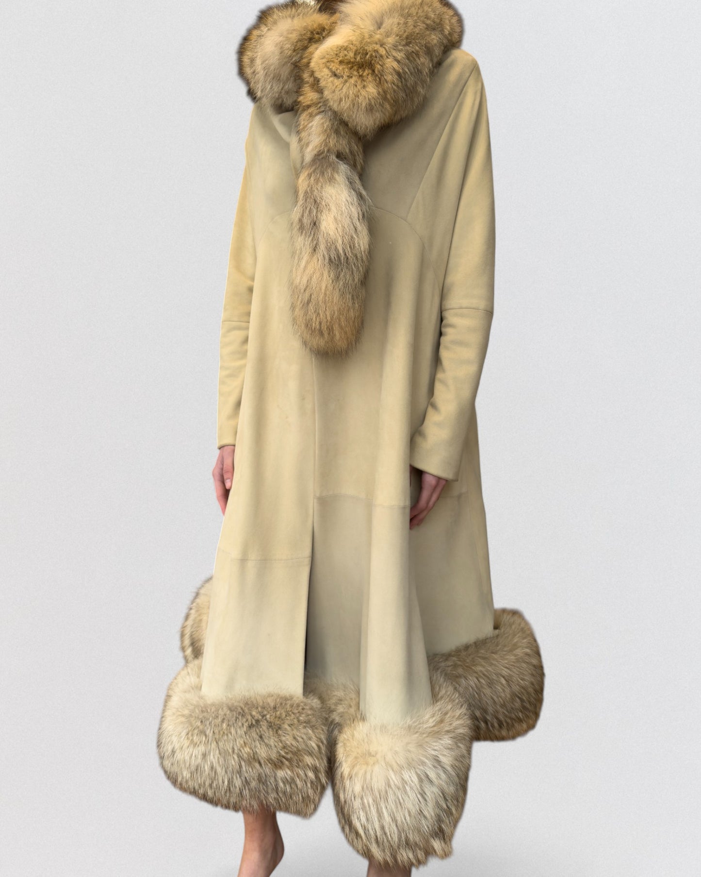 Yohji Yamamoto Fall 2000 Shearling and Fox Trimmed Coat