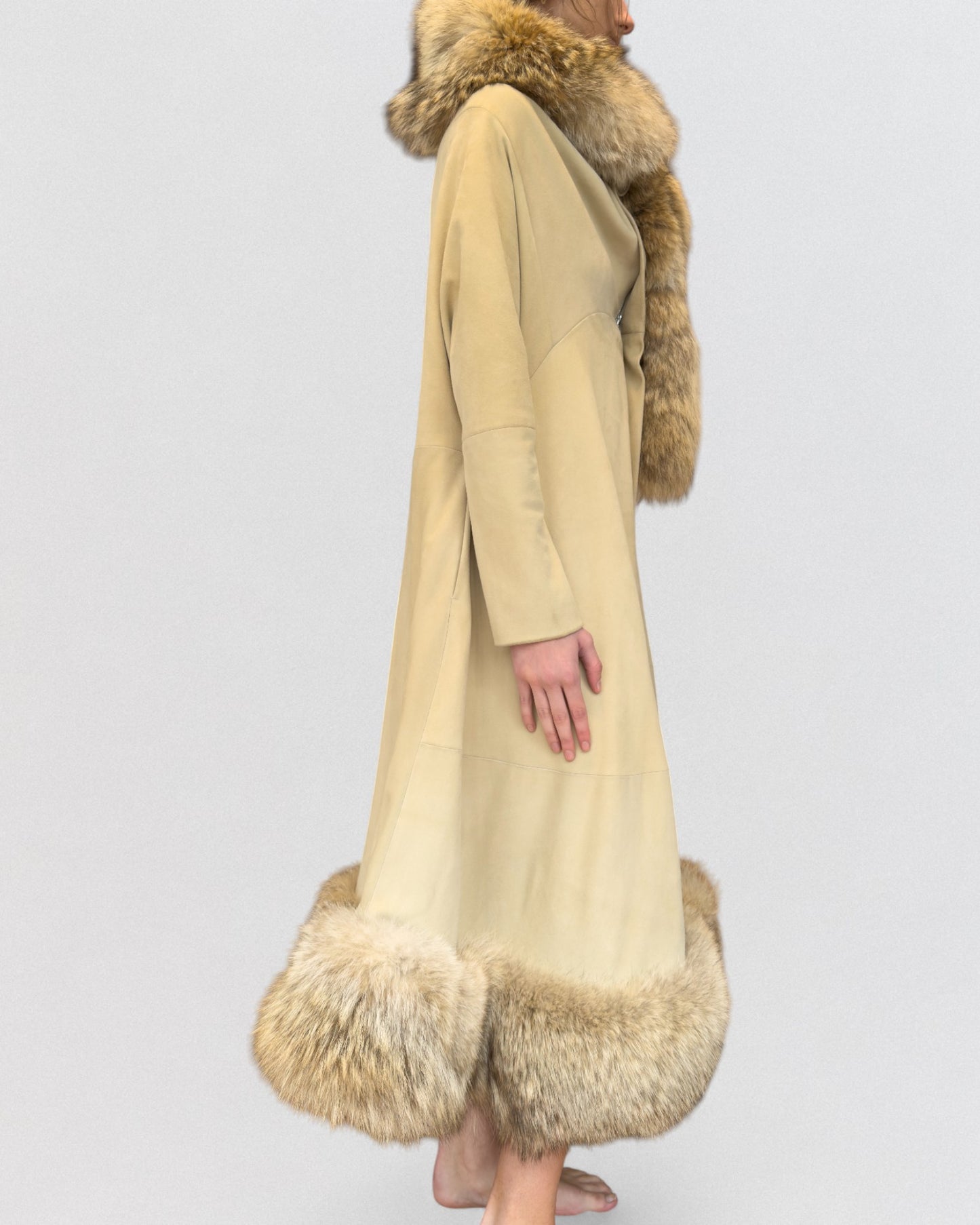 Yohji Yamamoto Fall 2000 Shearling and Fox Trimmed Coat