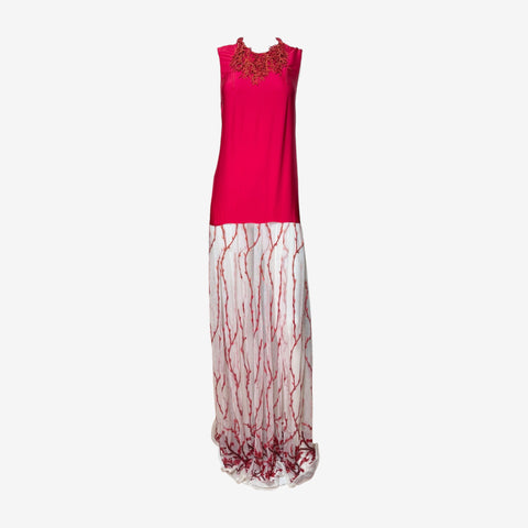 Gianni Versace F/W 1999 Beaded Coral Necklace Evening Gown