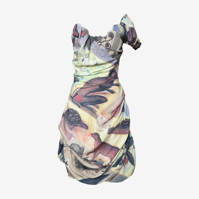 Vivienne Westwood S/S 2001 Corset "Exploration" Print Draped Dress
