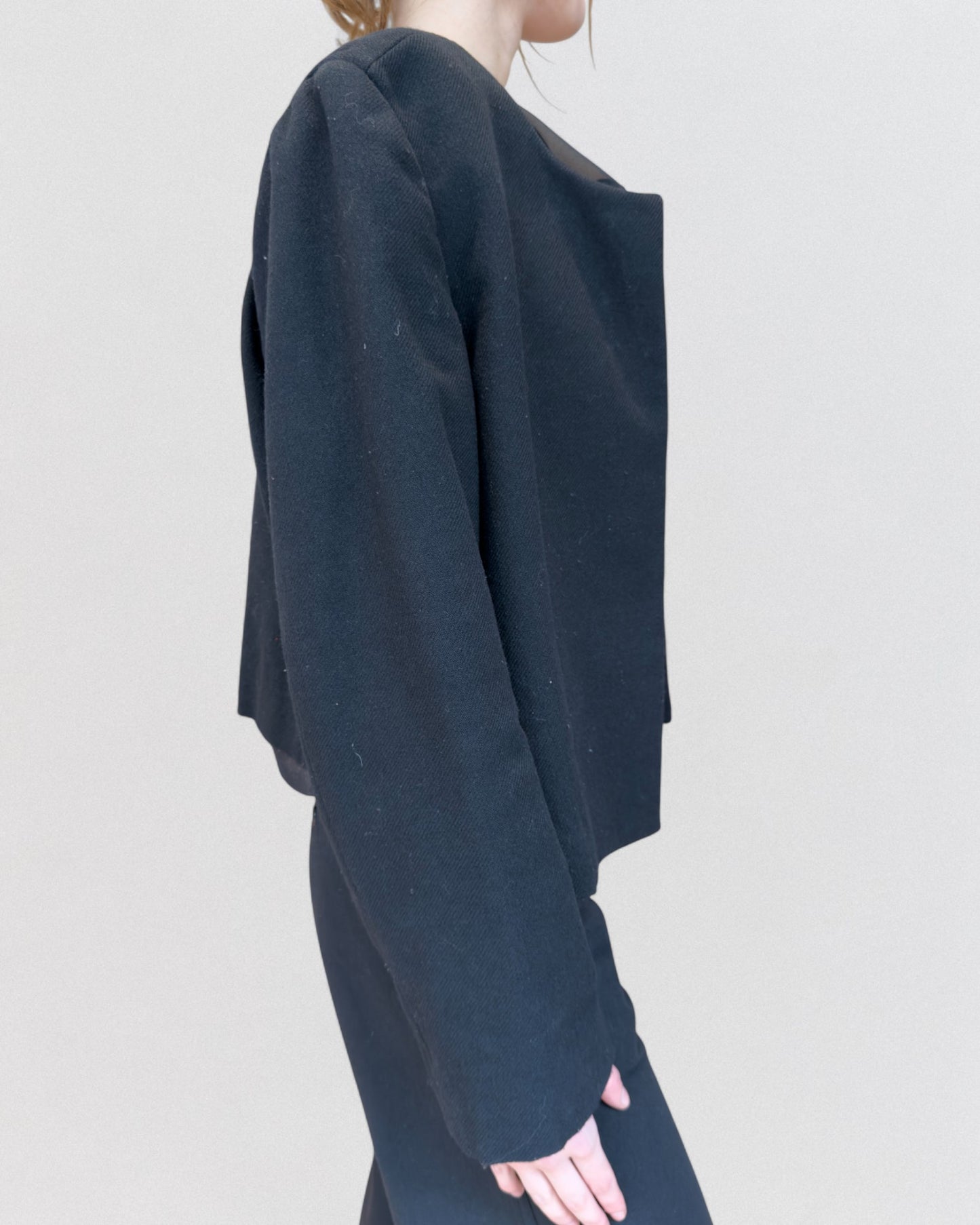 Commes Des Garcons Fall 1997 Black Wool Deconstrcuted Jacket & Top Ensemble