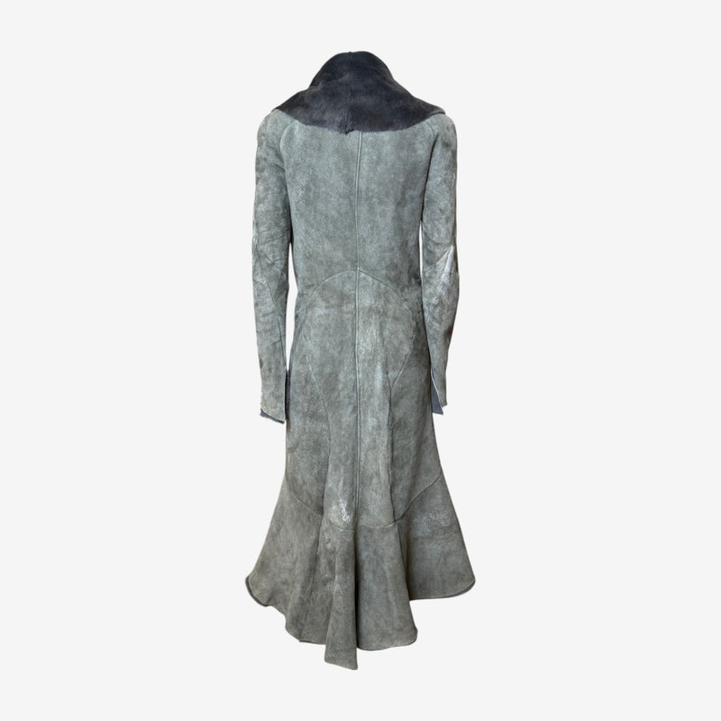 Brown fur and leather long coat by Roberto Cavalli, sleeve detail