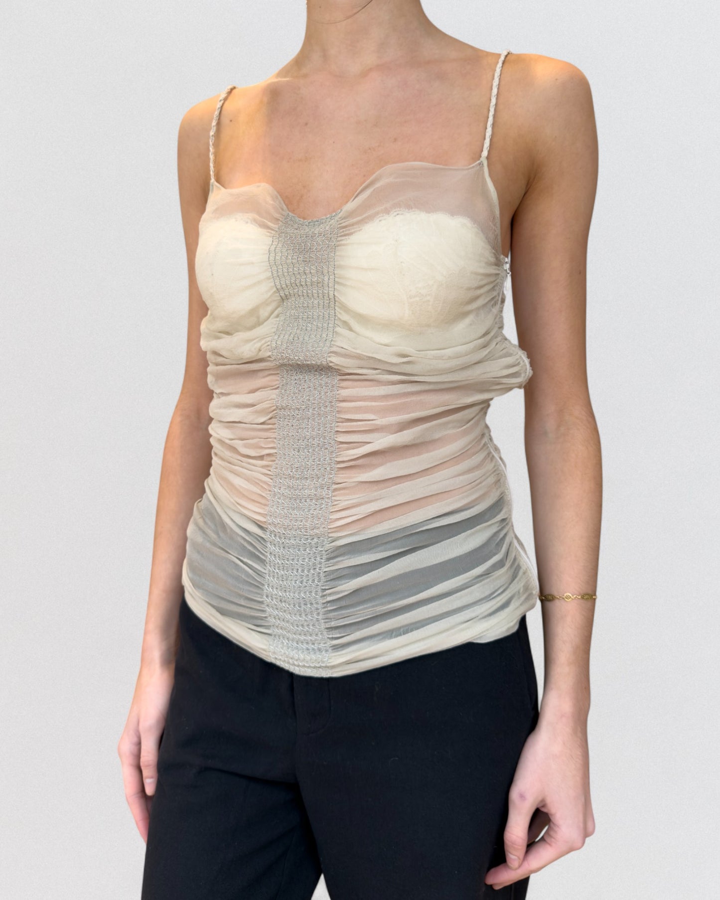 Dolce & Gabbana Spring 2003 Sheer Ruched Mesh Camisole