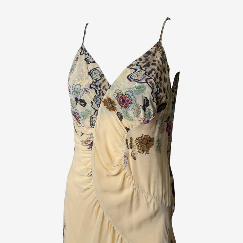 Full-length view of Roberto Cavalli S/S 2003 silk slip dress with V-neckline and adjustable straps