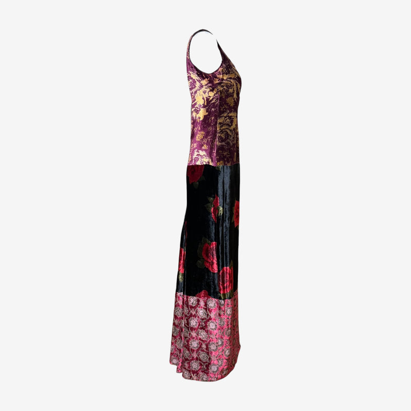 Black velvet section with red rose appliqué detail on Dolce & Gabbana F/W 1994 slip gown