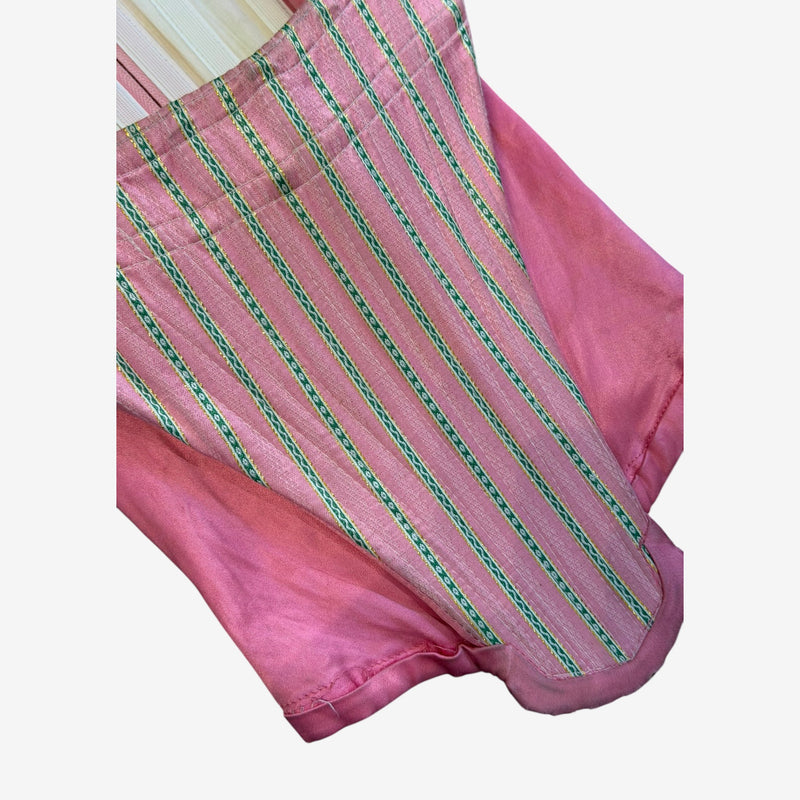 Pink striped corset bustier by Vivienne Westwood, side profile view